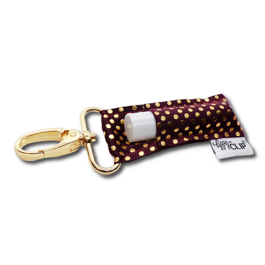 Gold Dots on Burgundy LippyClip® Lip Balm Holder