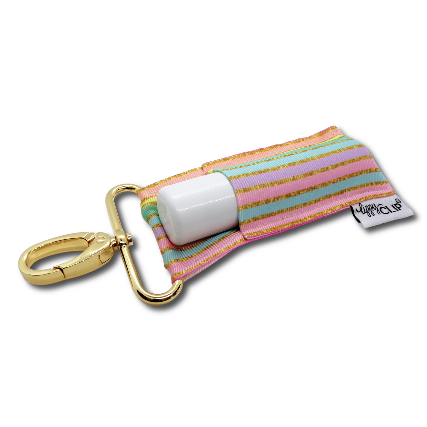 Pastel Gold Stripe LippyClipKISS for larger lip balms, essential oil rollers, and more