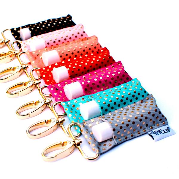 Gold Dots on Aqua LippyClip® Lip Balm Holder