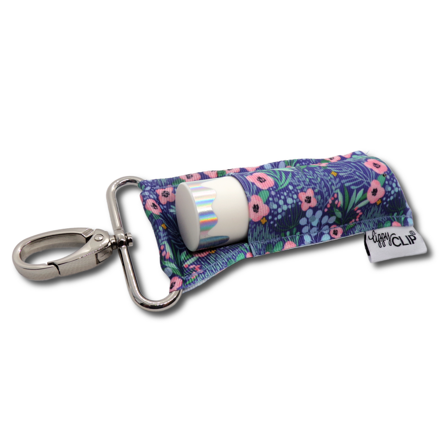 Blue Floral LippyClip KISS for larger lip balms, essential oil rollers, etc.