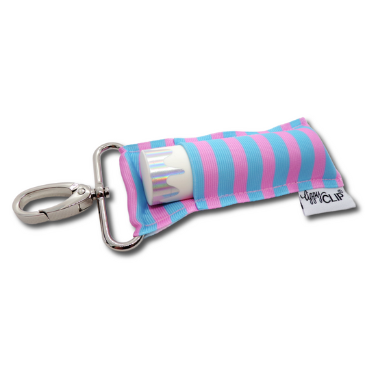 Pink and Blue Stripe LippyClip KISS for larger lip balms, essential oil rollers, etc.