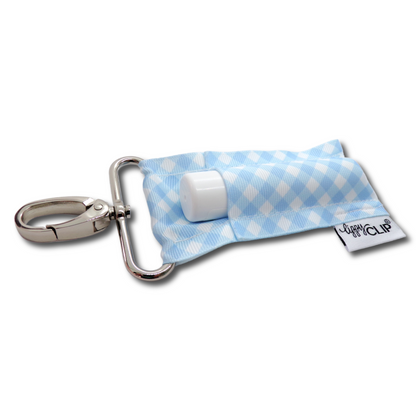 Light Blue and White Gingham LippyClip KISS for larger lip balms, essential oil rollers, etc.