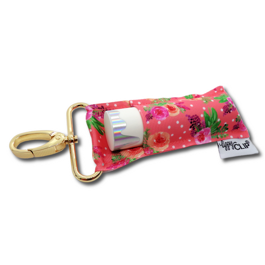 Coral Floral LippyClip KISS for larger lip balms, essential oil rollers, etc.