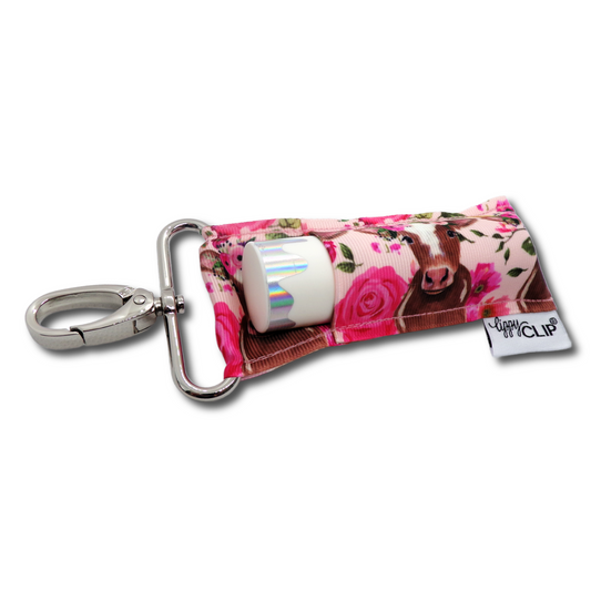 Floral Cow LippyClip KISS for larger lip balms, essential oil rollers, etc.