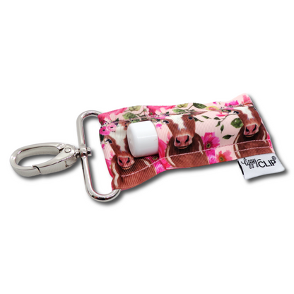 Floral Cow LippyClip KISS for larger lip balms, essential oil rollers, etc.