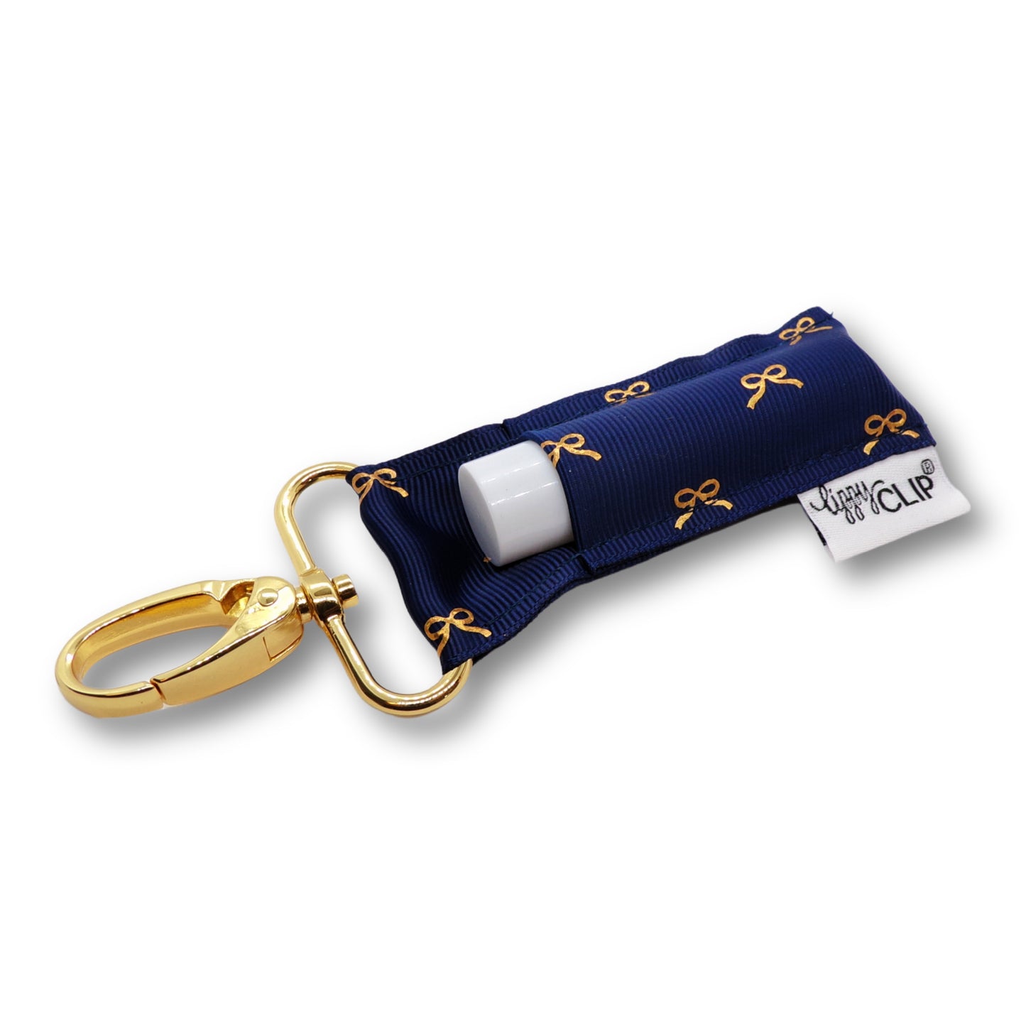 Gold Bows on Navy LippyClip® Lip Balm Holder