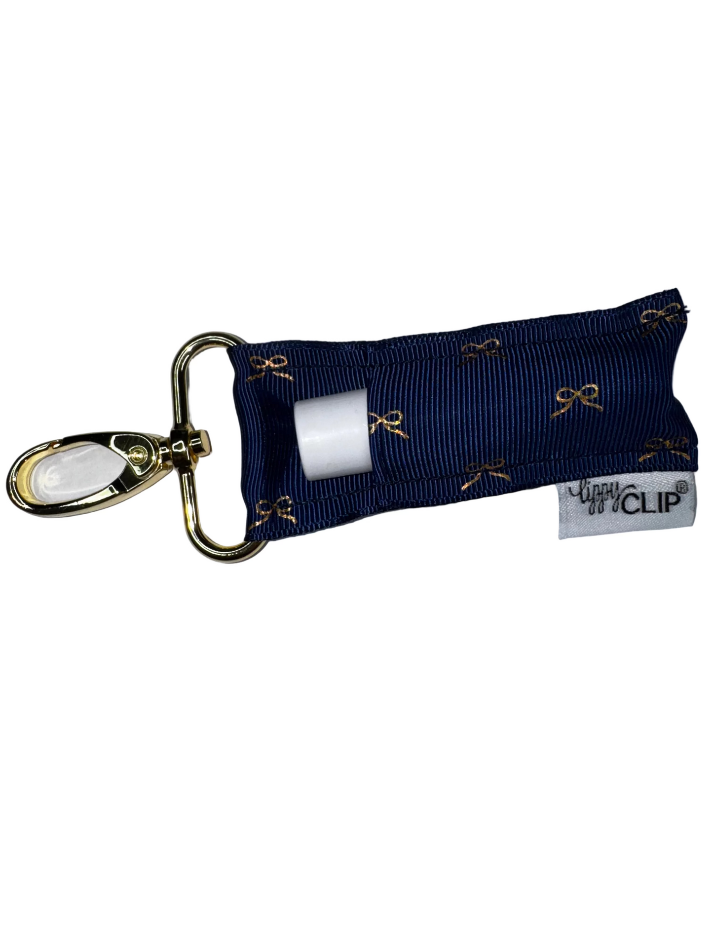 Gold Bows on Navy LippyClip® Lip Balm Holder