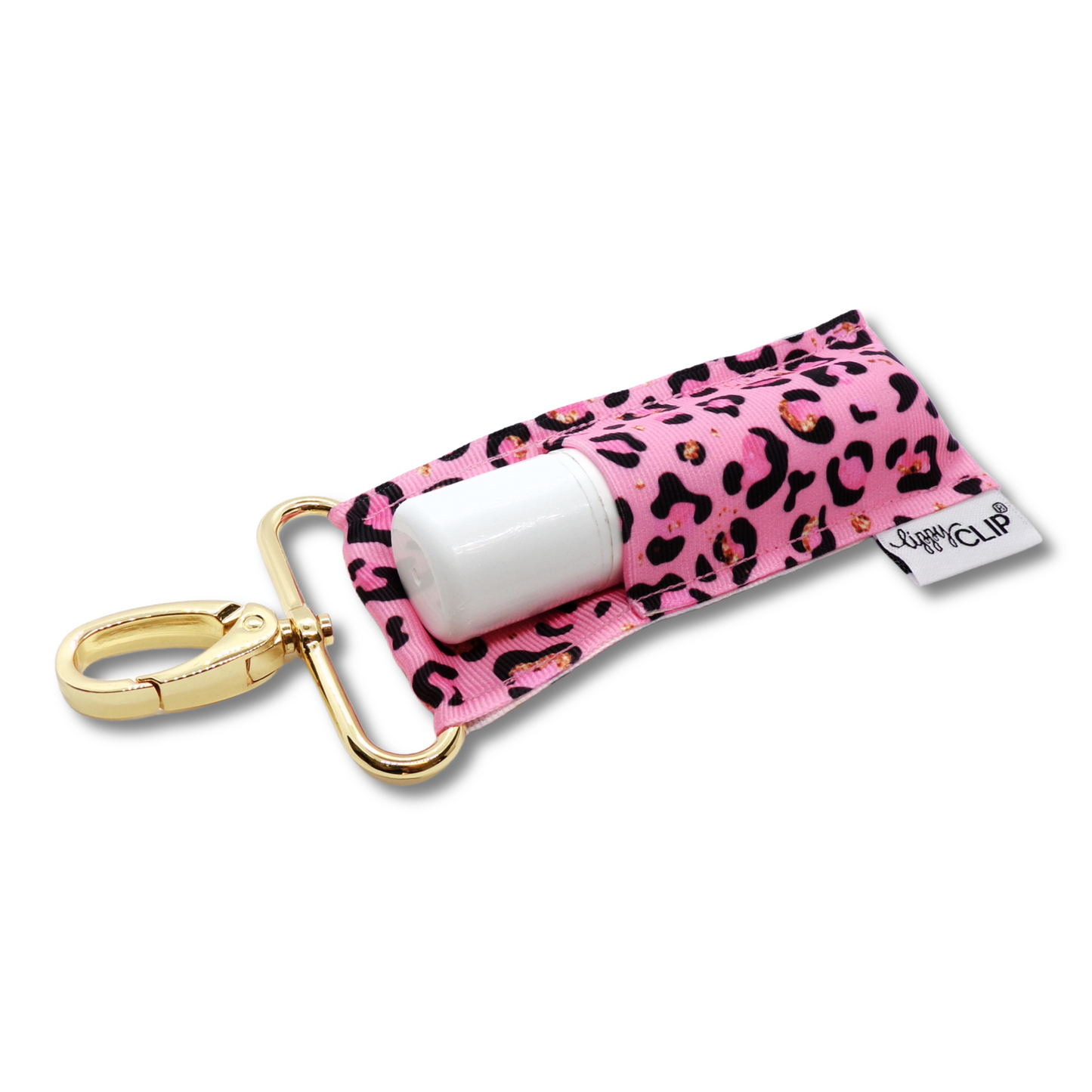 Pink Leopard LippyClipKISS for larger lip balms, essential oil rollers, and more