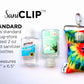 The Standard SaniClip which holds standard drug-store sized 2 oz hand sanitizer bottles.  It measures 3” x 6.5”.