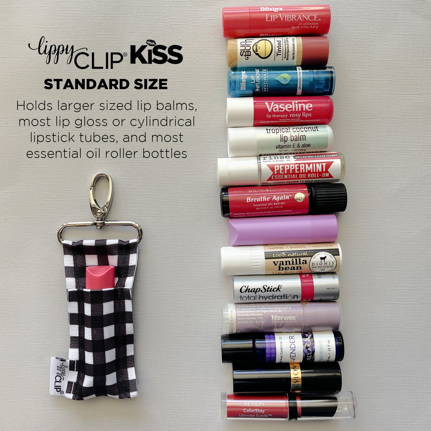 Pink Leopard LippyClip KISS for larger lip balms, essential oil rollers, etc.