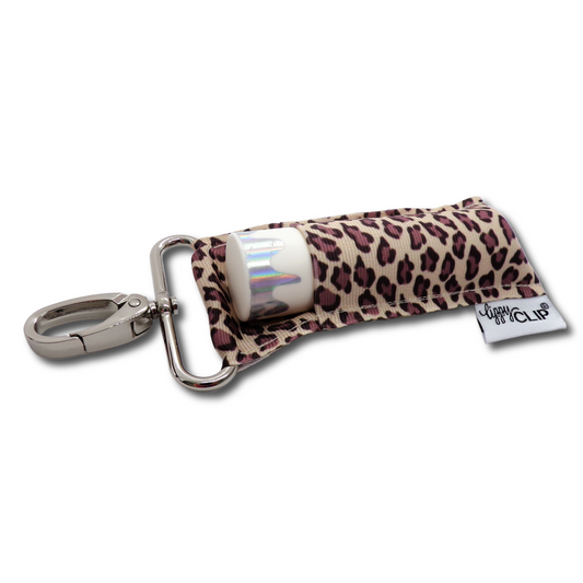 Tan Leopard LippyClip KISS for larger lip balms, essential oil rollers, etc.