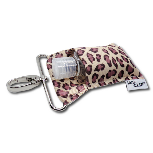 Tan Leopard SaniClip Hand Sanitizer Holder - No Packaging