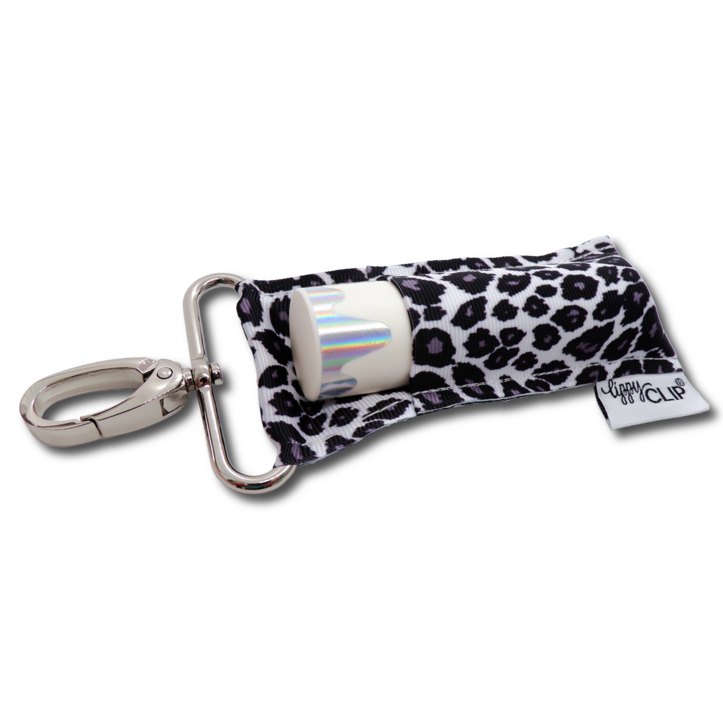 White Leopard LippyClip KISS for larger lip balms, essential oil rollers, etc.