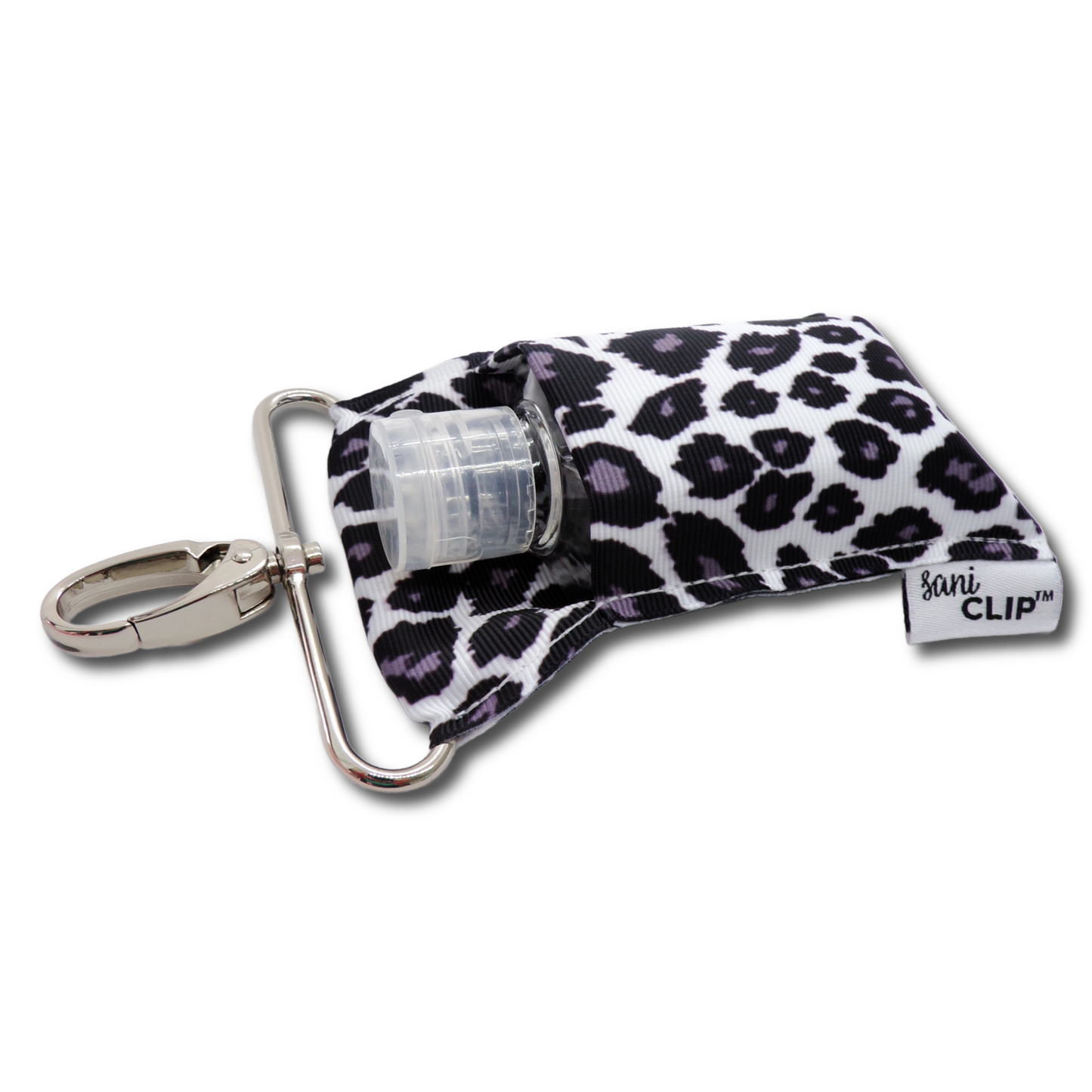 White Leopard SaniClip Hand Sanitizer Holder
