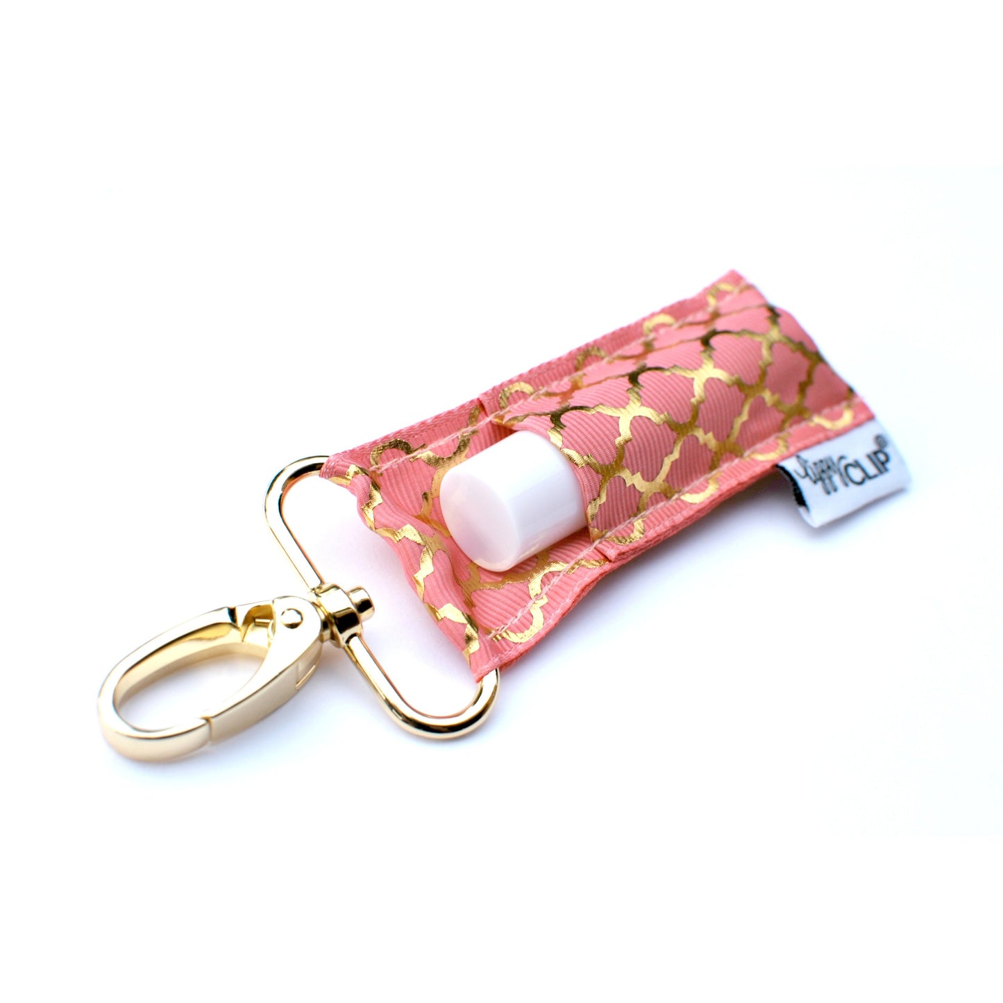 Gold Quatrefoil on Coral LippyClip® Lip Balm Holder