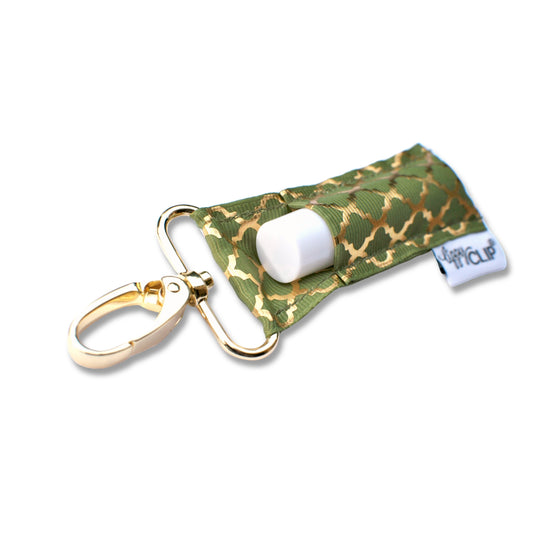 Gold Quatrefoil on Olive LippyClip® Lip Balm Holder