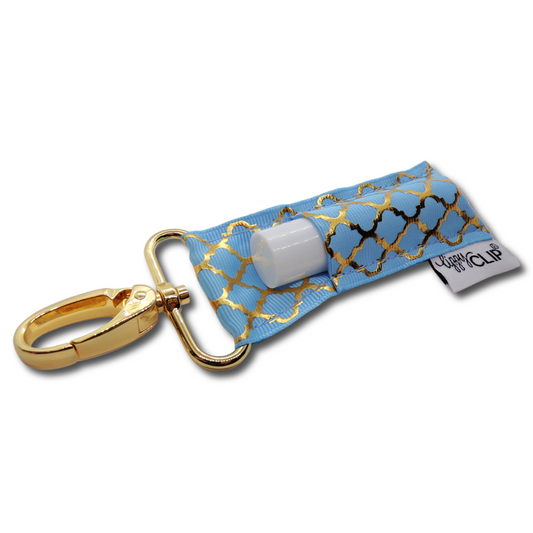 Gold Quatrefoil on Blue LippyClip® Lip Balm Holder