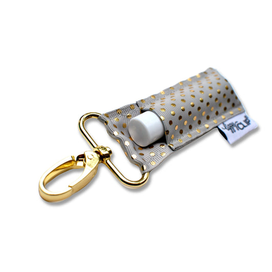 Gold Dots on Grey LippyClip® Lip Balm Holder