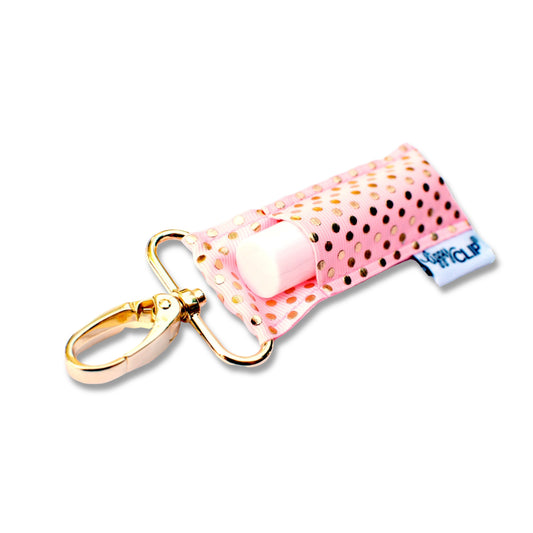 Gold Dots on Light Pink LippyClip® Lip Balm Holder